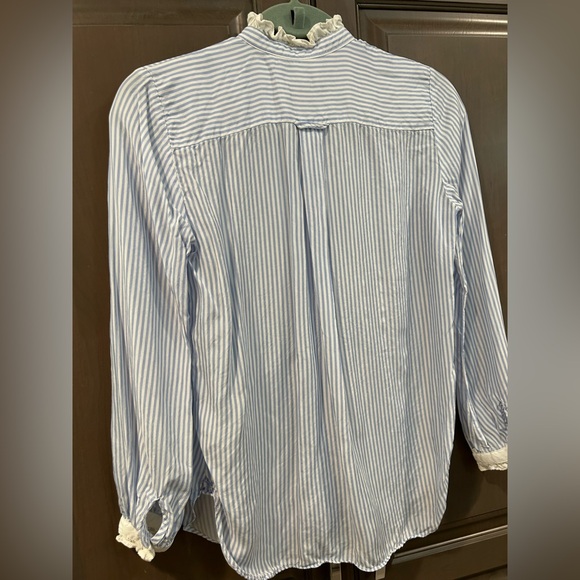 J. Crew Drapey Cupro-Blend Button Up Shirt in Blue and White, Size XXS - Picture 3 of 13